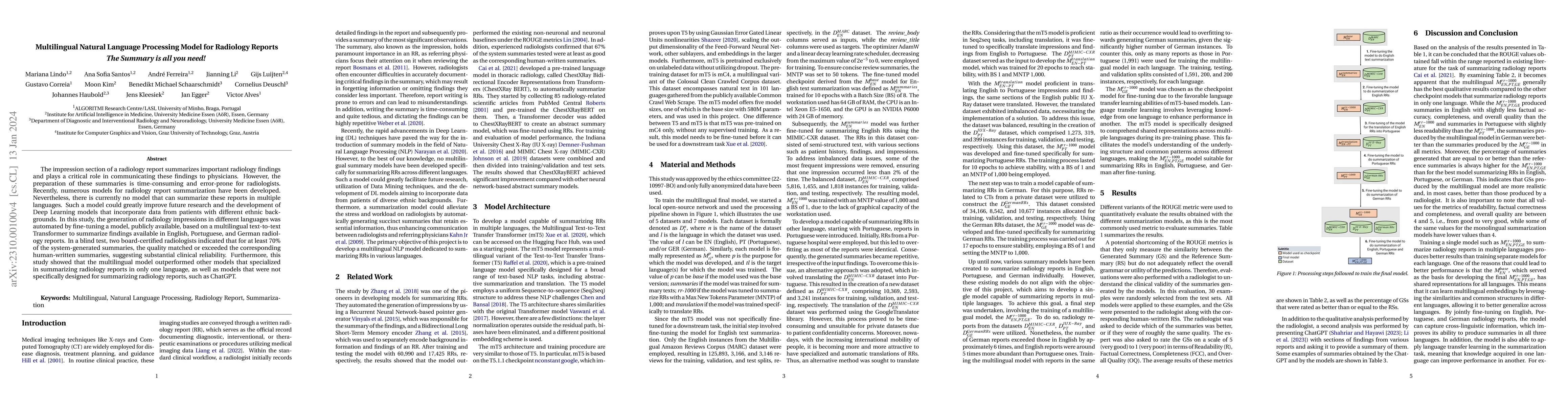 Thumbnail for Multilingual Natural Language Processing Model for Radiology Reports --
  The Summary is all you need!