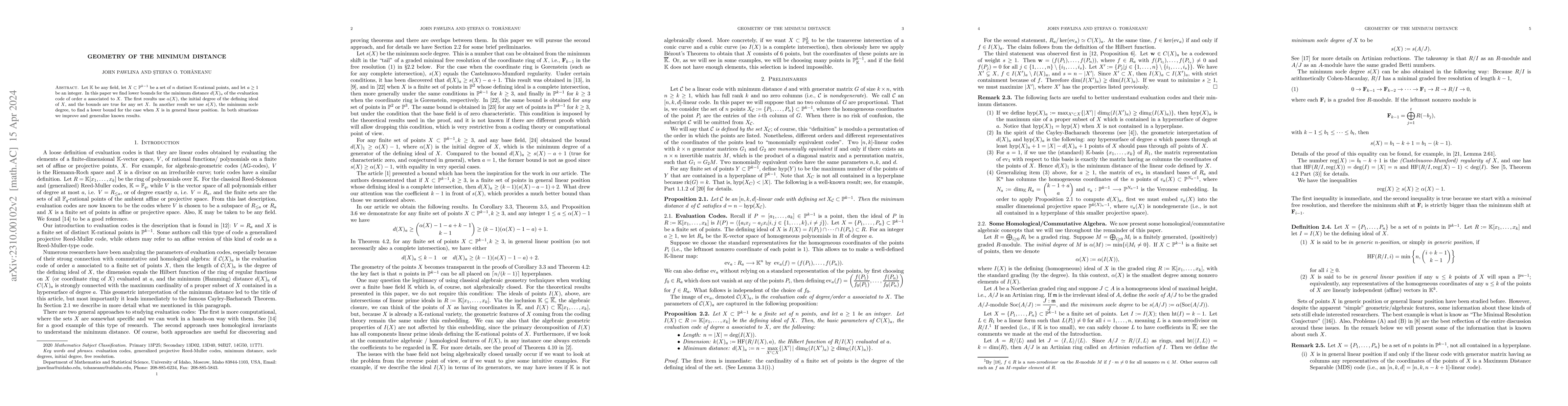 Thumbnail for Geometry of the Minimum Distance