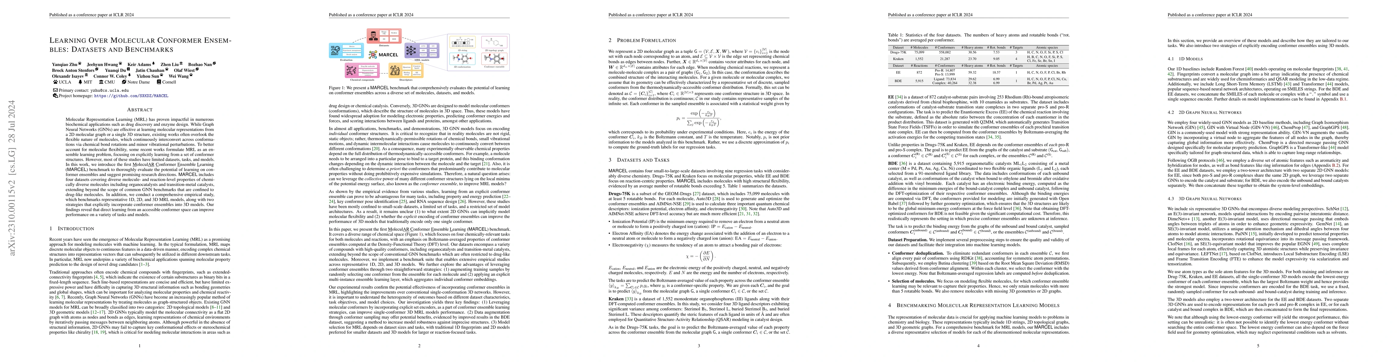 Thumbnail for Learning Over Molecular Conformer Ensembles: Datasets and Benchmarks