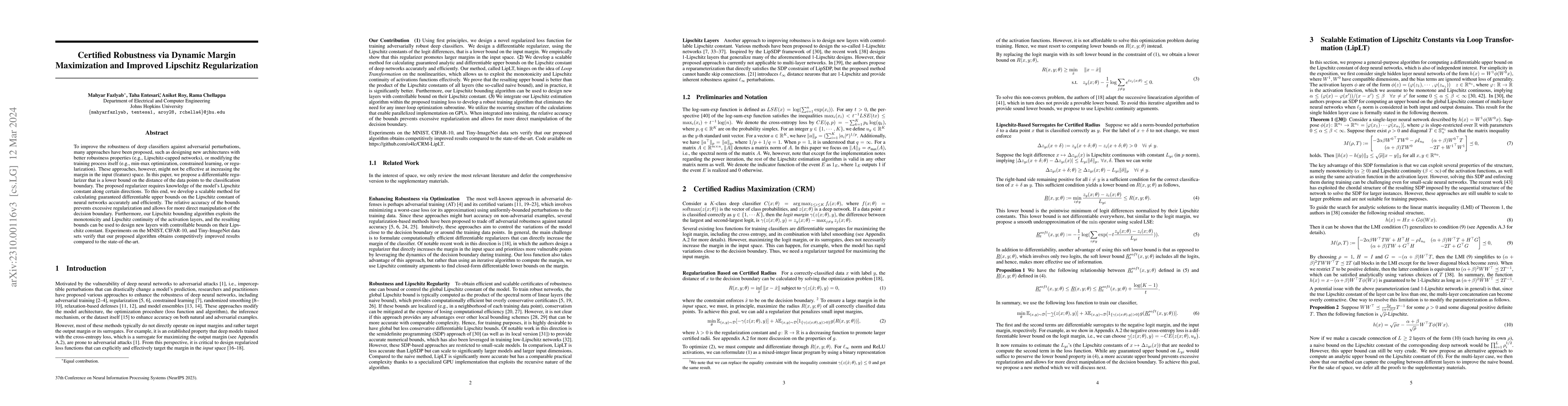 Thumbnail for Certified Robustness via Dynamic Margin Maximization and Improved
  Lipschitz Regularization