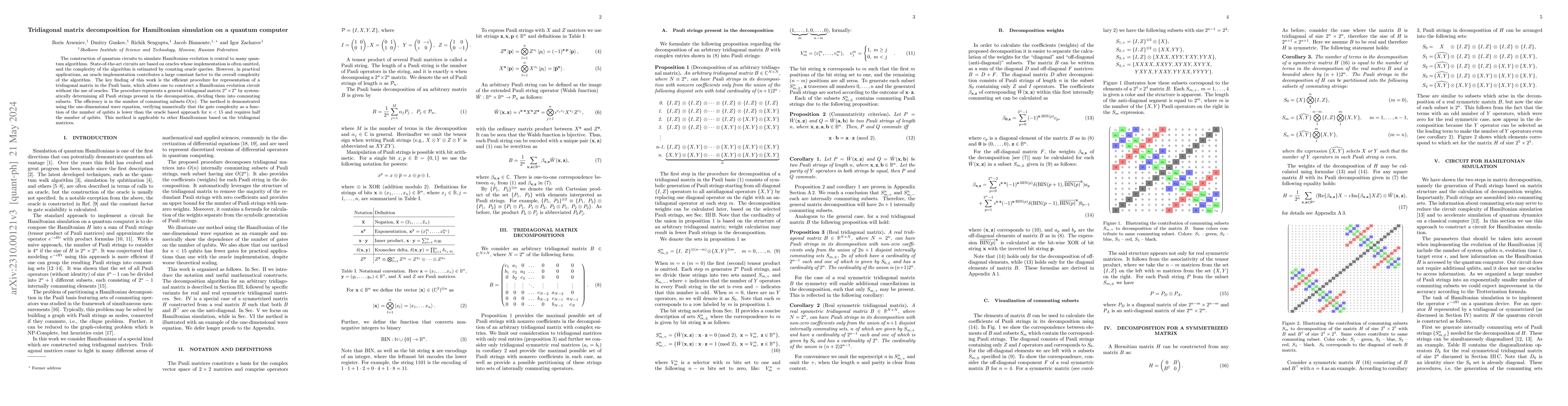 Thumbnail for Tridiagonal matrix decomposition for Hamiltonian simulation on a quantum
  computer