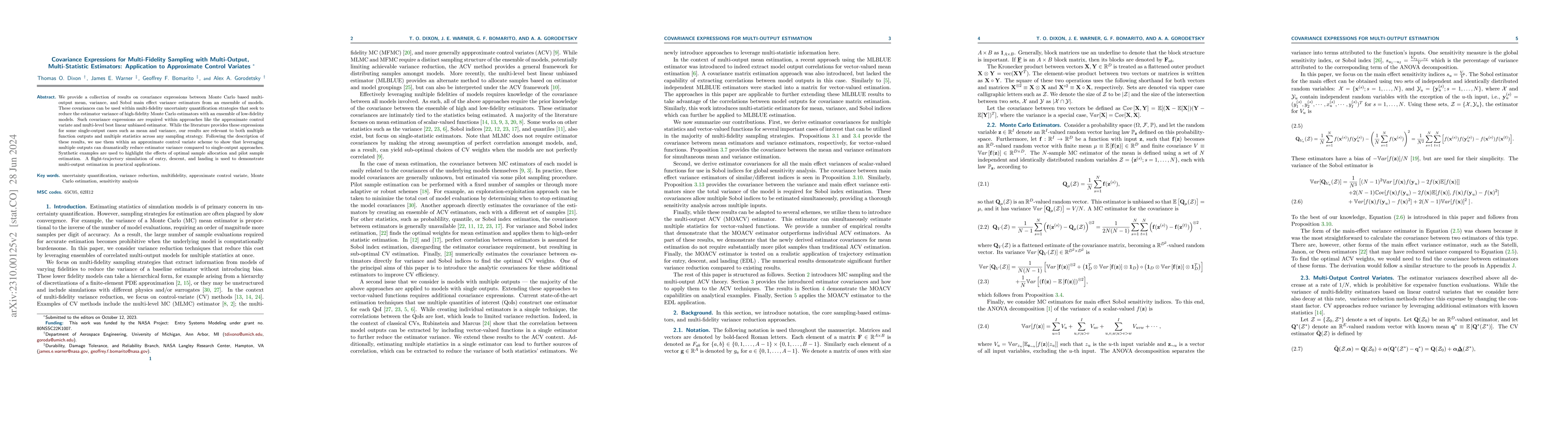 Thumbnail for Covariance Expressions for Multi-Fidelity Sampling with Multi-Output,
  Multi-Statistic Estimators: Application to Approximate Control Variates