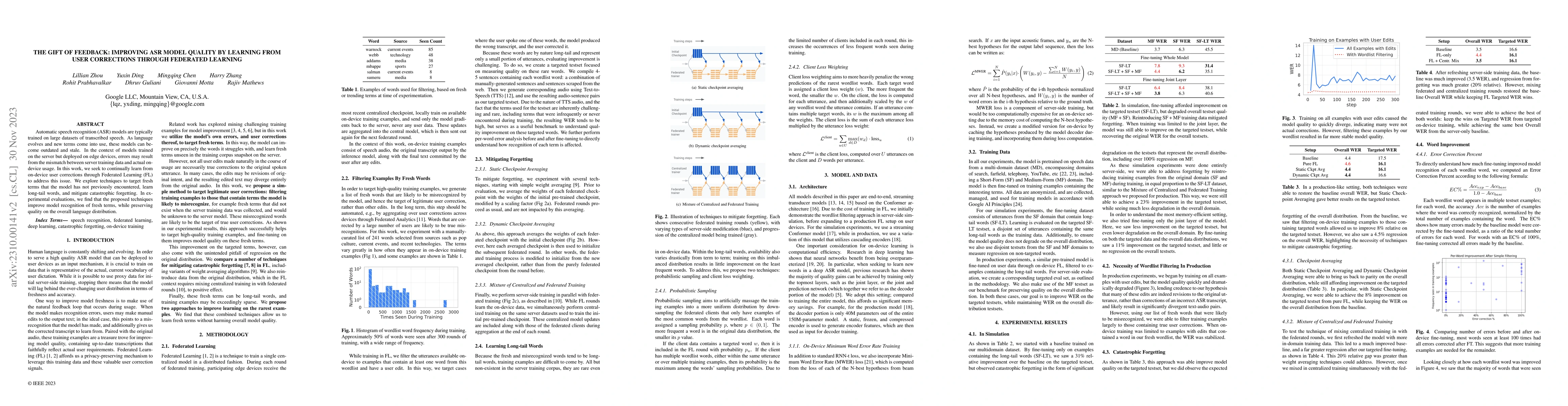Thumbnail for The Gift of Feedback: Improving ASR Model Quality by Learning from User
  Corrections through Federated Learning