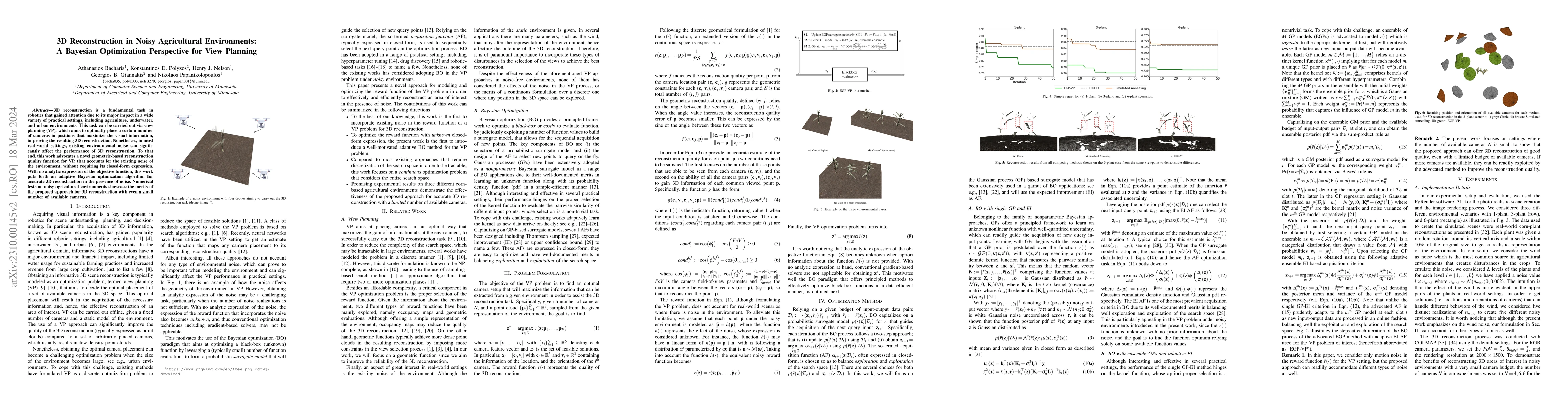 Thumbnail for 3D Reconstruction in Noisy Agricultural Environments: A Bayesian
  Optimization Perspective for View Planning