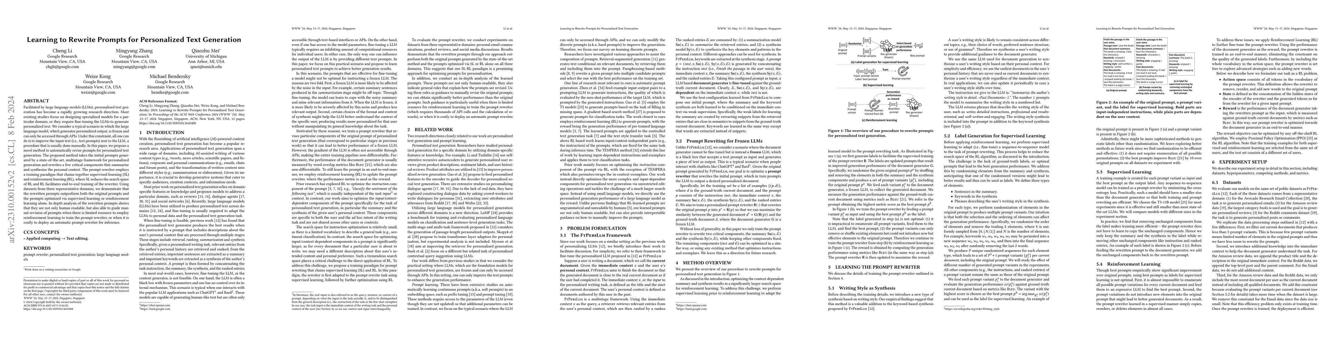 Thumbnail for Learning to Rewrite Prompts for Personalized Text Generation
