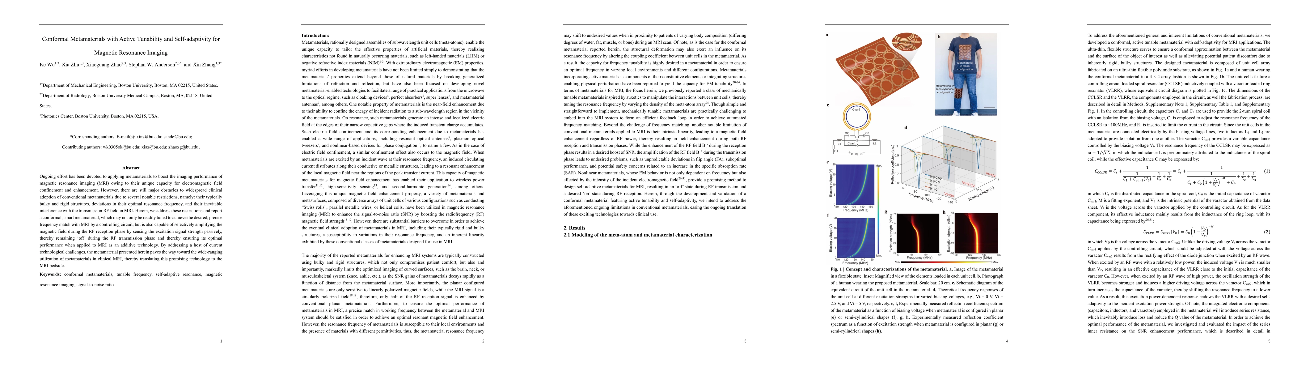 Thumbnail for Conformal Metamaterials with Active Tunability and Self-adaptivity for
  Magnetic Resonance Imaging