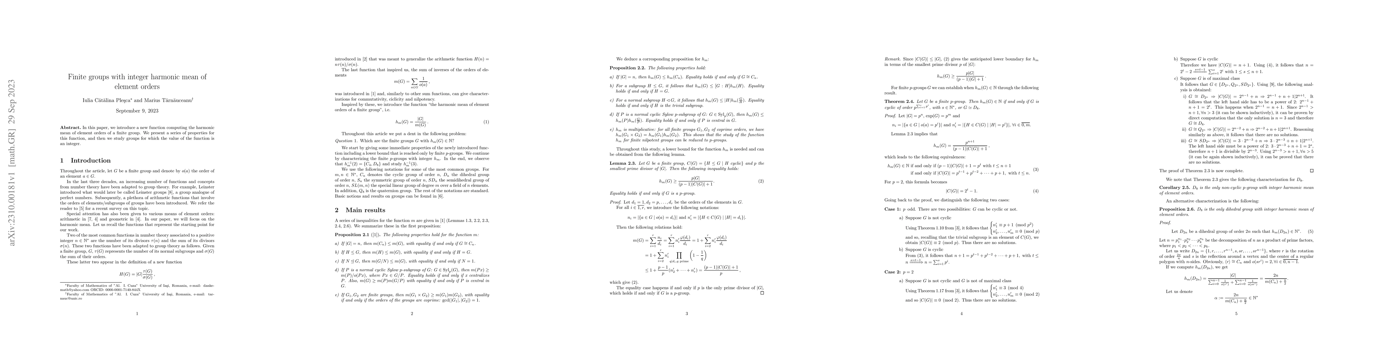 Thumbnail for Finite groups with integer harmonic mean of element orders