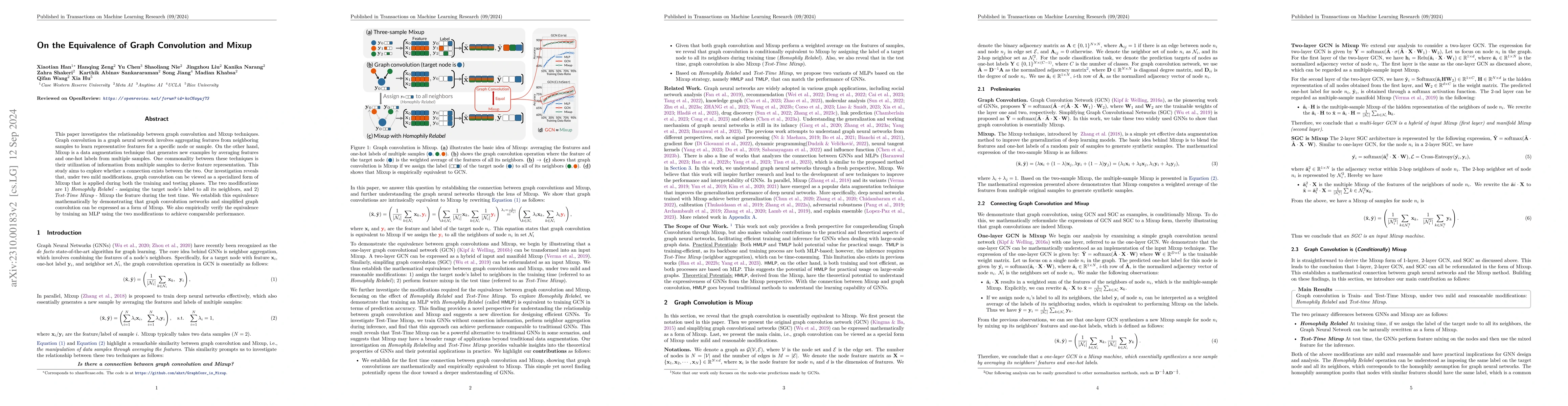 Thumbnail for On the Equivalence of Graph Convolution and Mixup