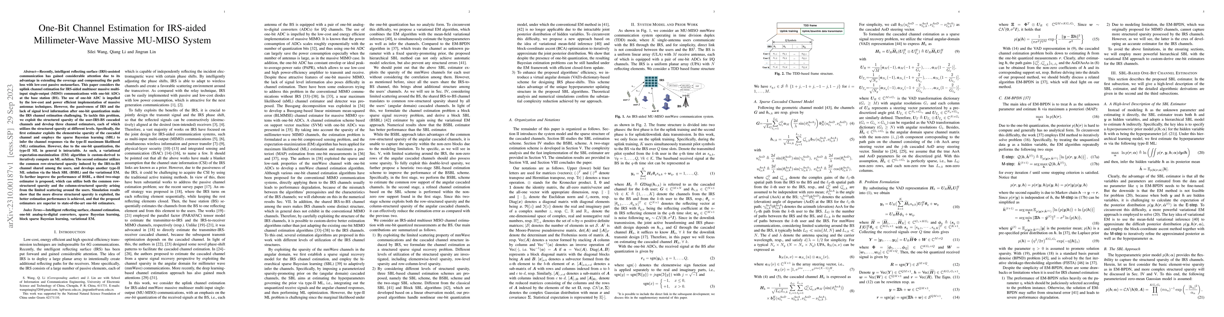 Thumbnail for One-Bit Channel Estimation for IRS-aided Millimeter-Wave Massive MU-MISO
  System