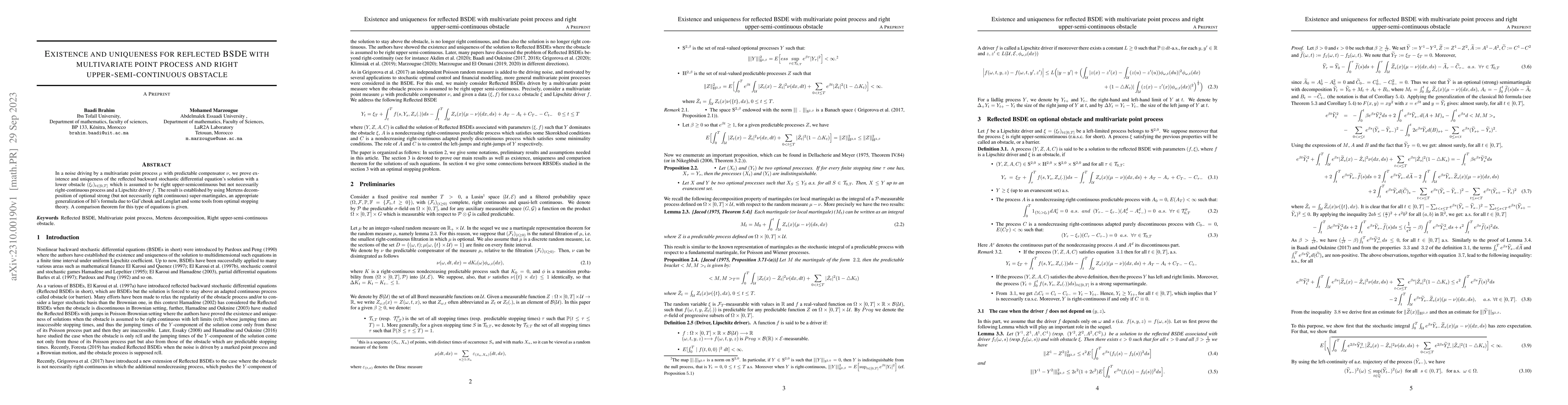 Thumbnail for Existence and uniqueness for reflected BSDE with multivariate point
  process and right upper-semi-continuous obstacle