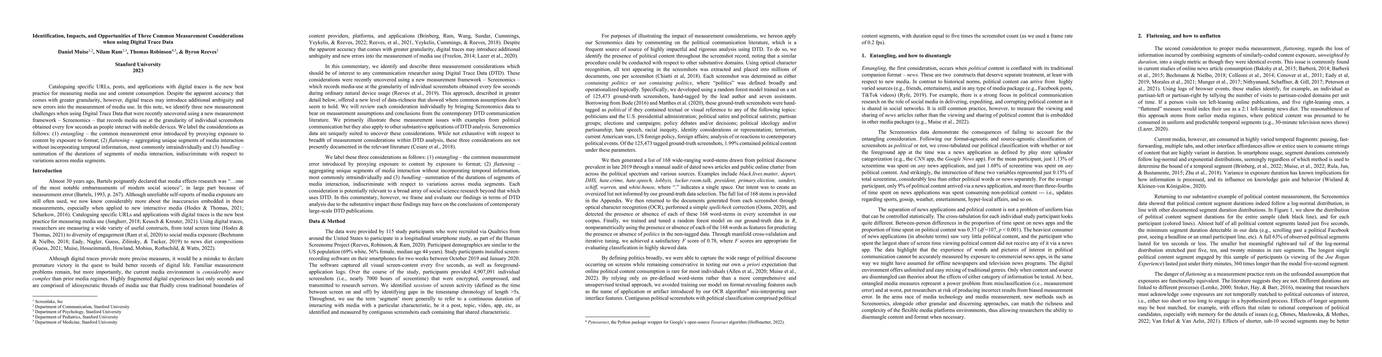 Thumbnail for Identification, Impacts, and Opportunities of Three Common Measurement
  Considerations when using Digital Trace Data