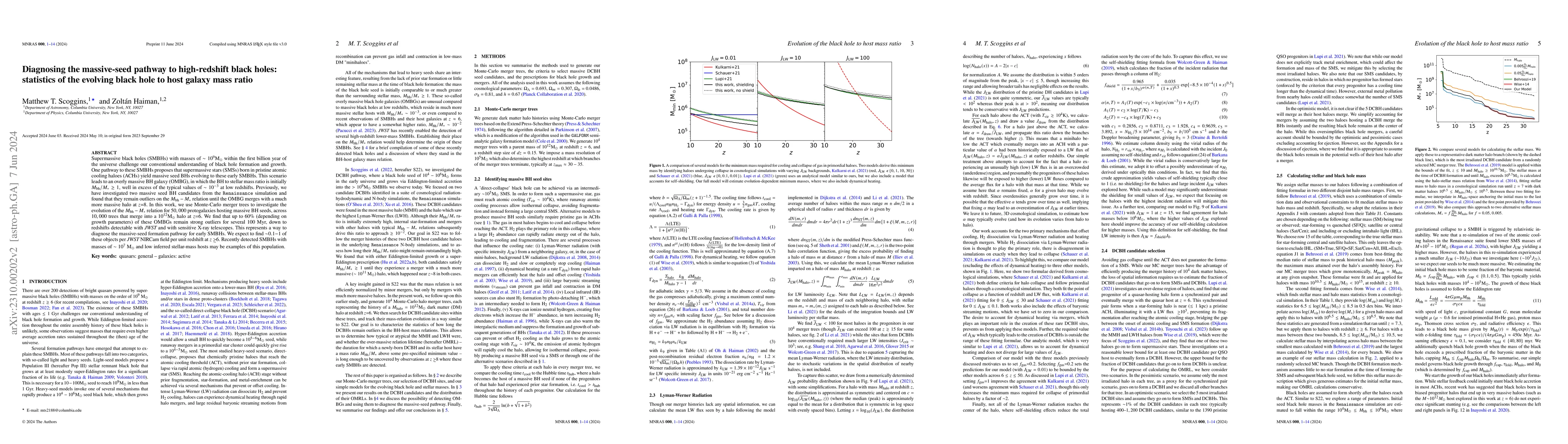 Thumbnail for Diagnosing the massive-seed pathway to high-redshift black holes:
  statistics of the evolving black hole to host galaxy mass ratio