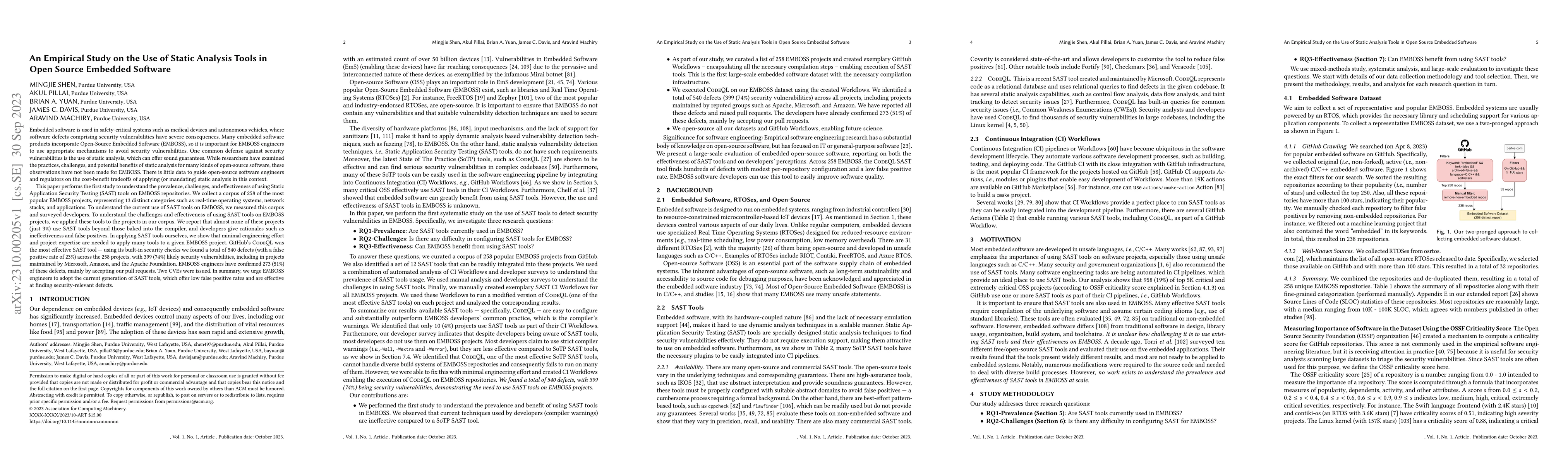 Thumbnail for An Empirical Study on the Use of Static Analysis Tools in Open Source
  Embedded Software