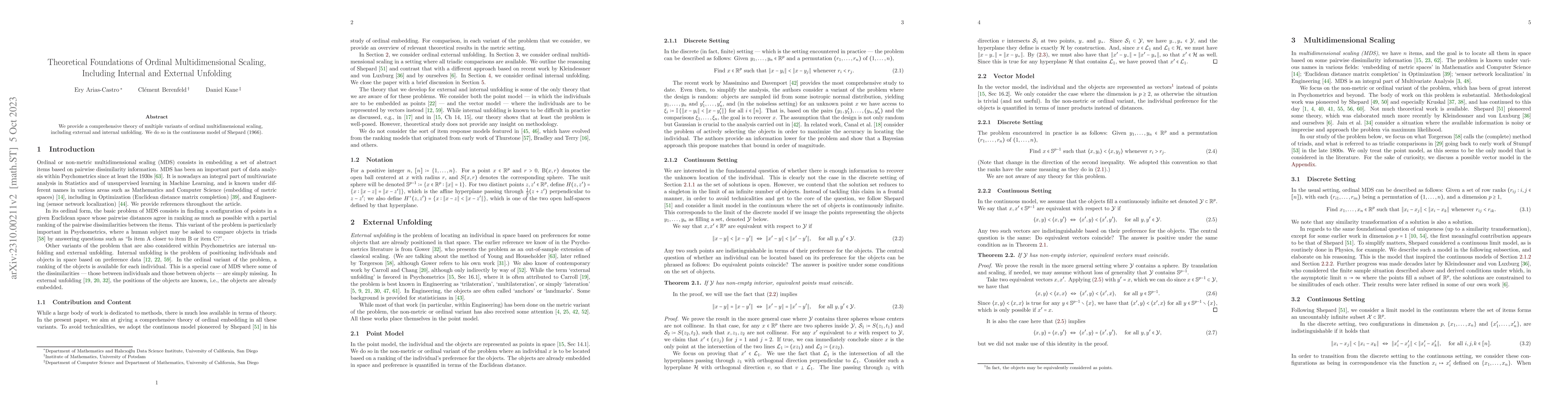 Thumbnail for Theoretical Foundations of Ordinal Multidimensional Scaling, Including
  Internal and External Unfolding
