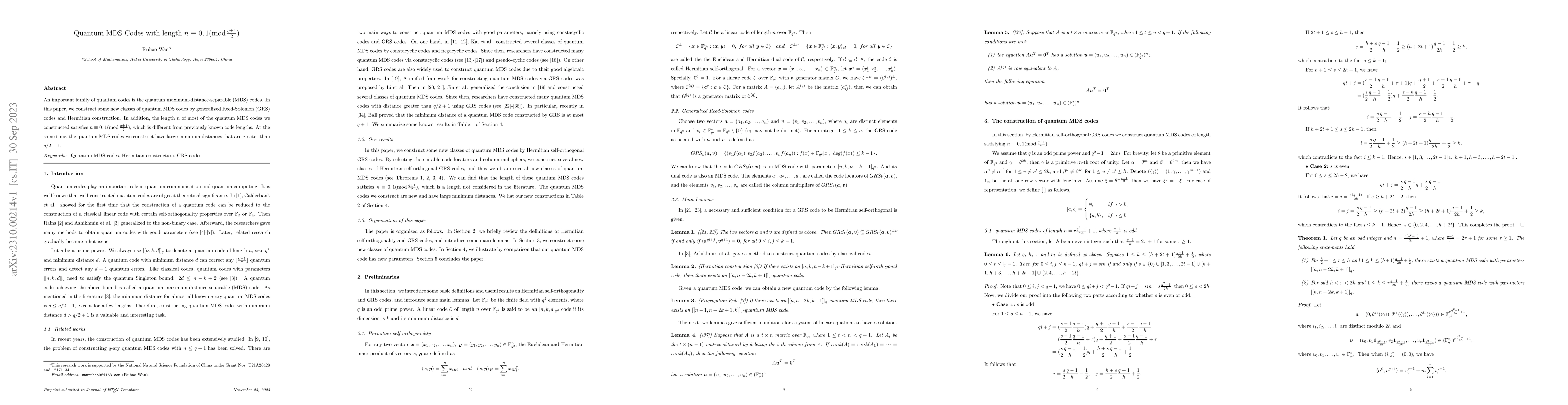 Thumbnail for Quantum MDS Codes with length $n\equiv 0,1($mod$\,\frac{q\pm1}{2})$