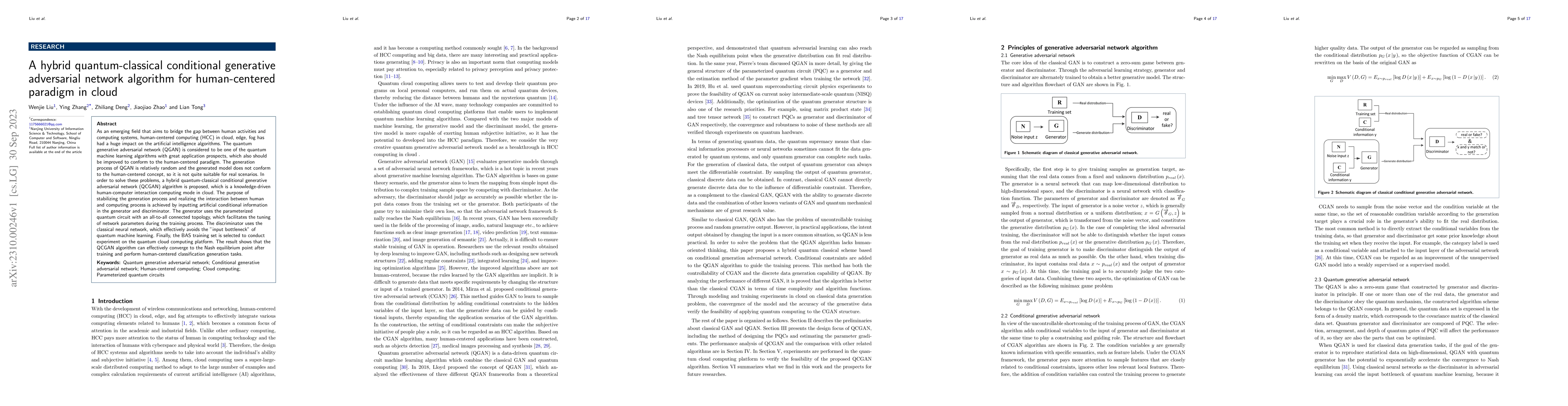 Thumbnail for A hybrid quantum-classical conditional generative adversarial network
  algorithm for human-centered paradigm in cloud