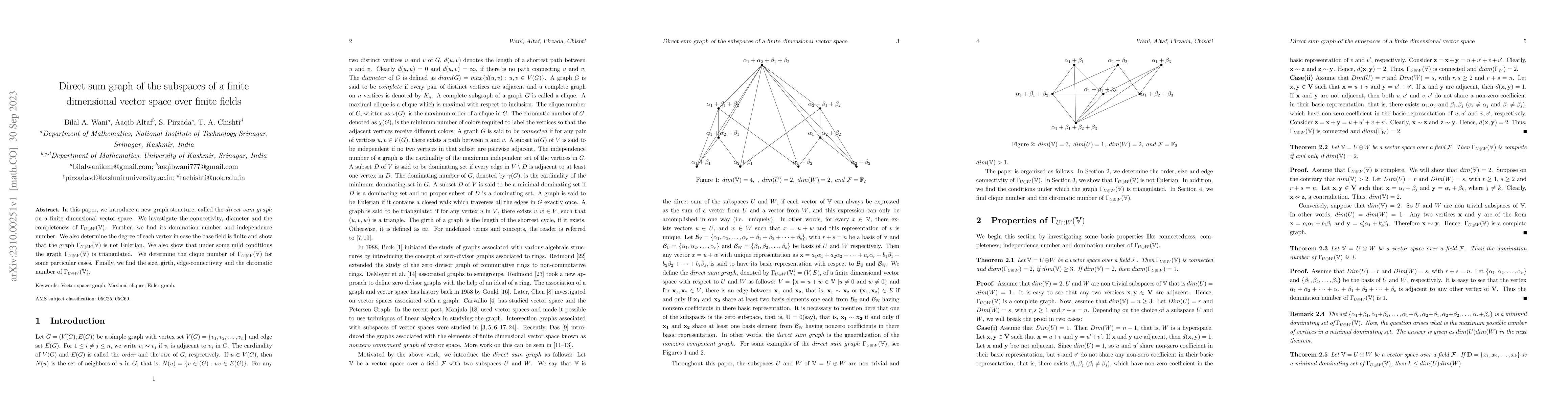 Thumbnail for Direct sum graph of the subspaces of a finite dimensional vector space
  over finite fields