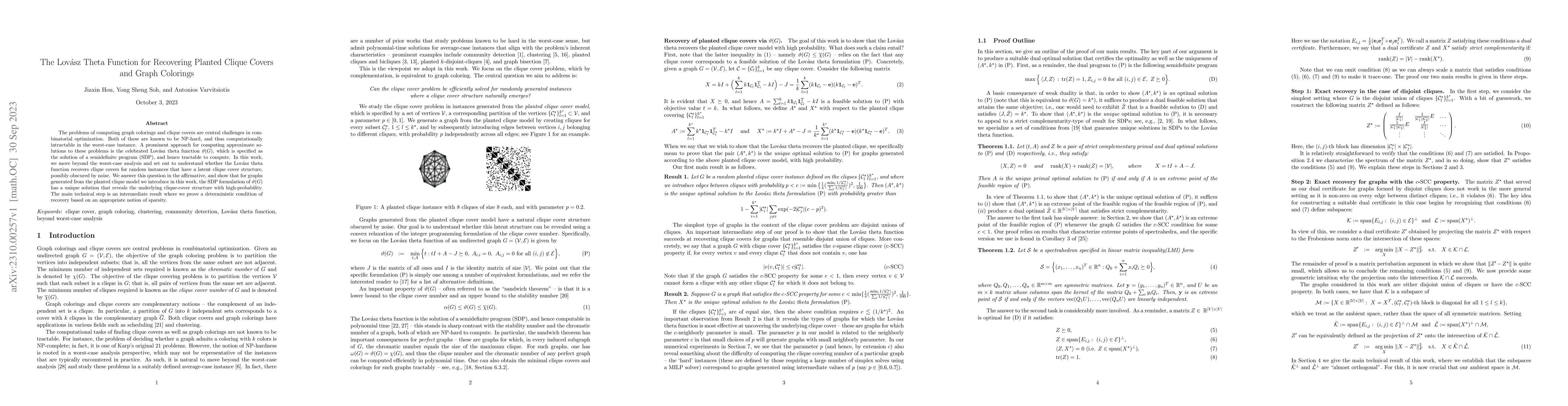 Thumbnail for The Lov\'asz Theta Function for Recovering Planted Clique Covers and
  Graph Colorings