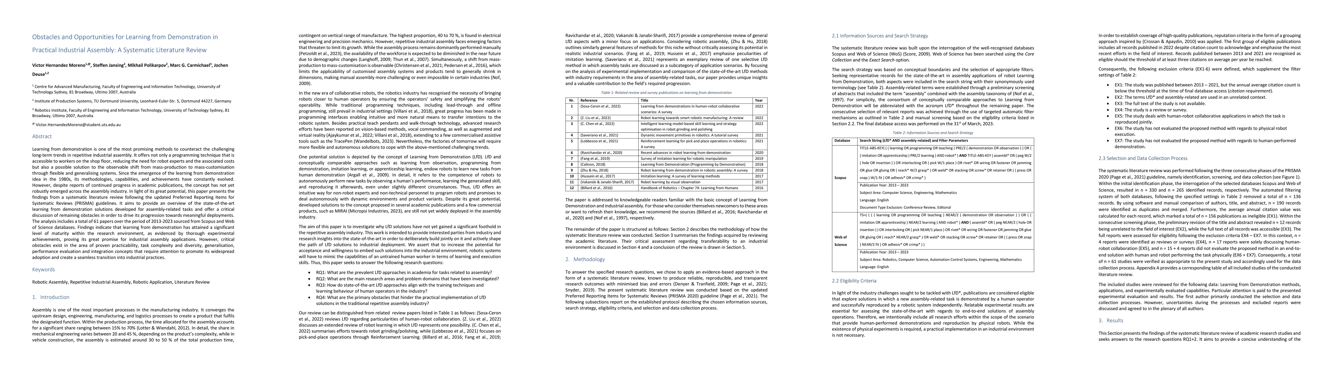 Thumbnail for Obstacles and Opportunities for Learning from Demonstration in Practical
  Industrial Assembly: A Systematic Literature Review