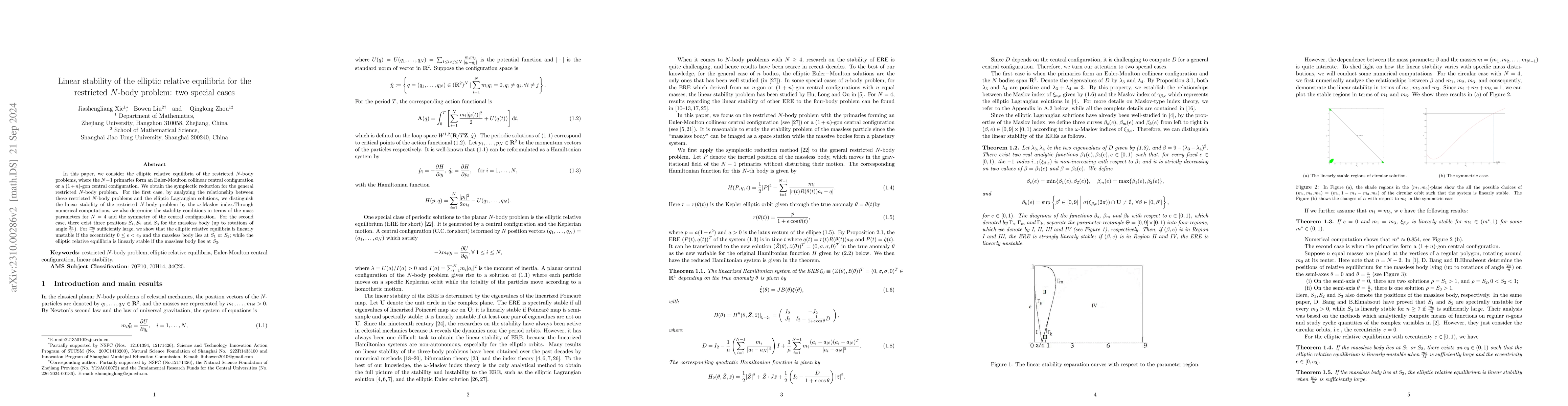 Thumbnail for Linear stability of the elliptic relative equilibria for the restricted
  N-body problem: two special cases