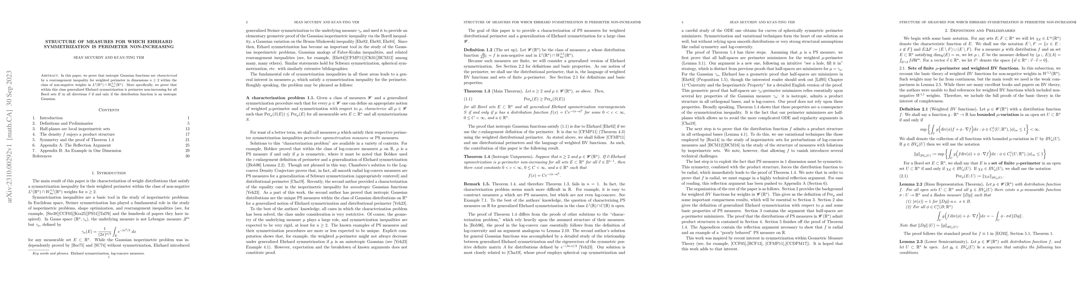 Thumbnail for Structure of measures for which Ehrhard symmetrization is perimeter
  non-increasing