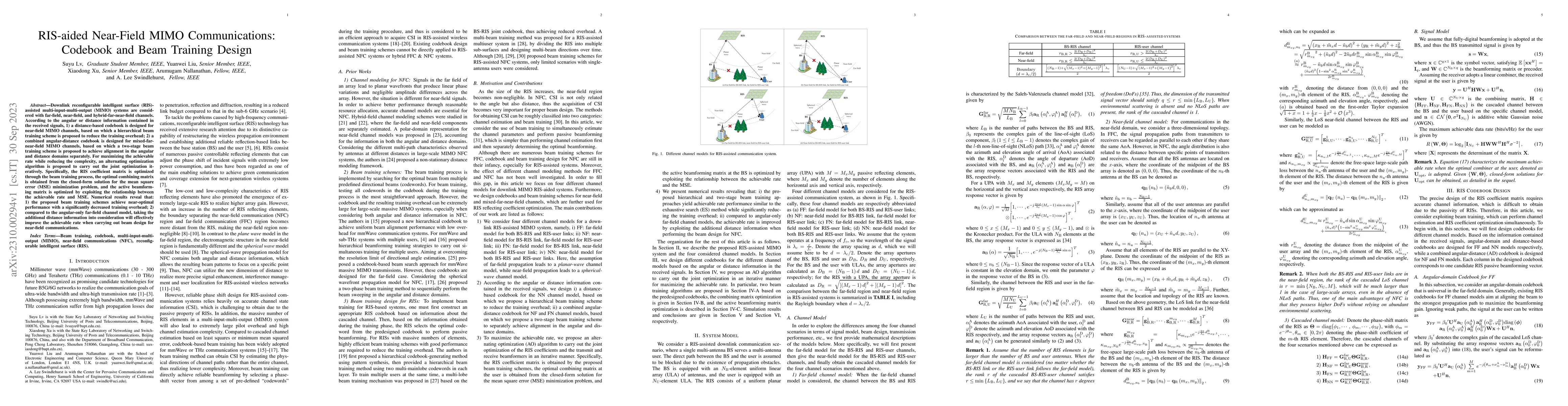 Thumbnail for RIS-aided Near-Field MIMO Communications: Codebook and Beam Training
  Design