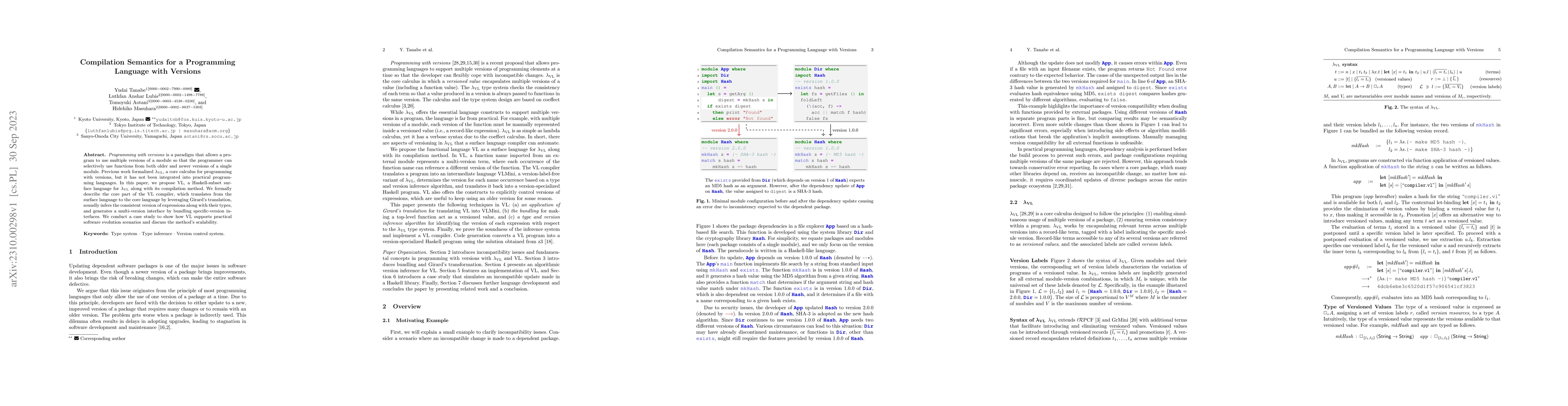 Thumbnail for Compilation Semantics for a Programming Language with Versions