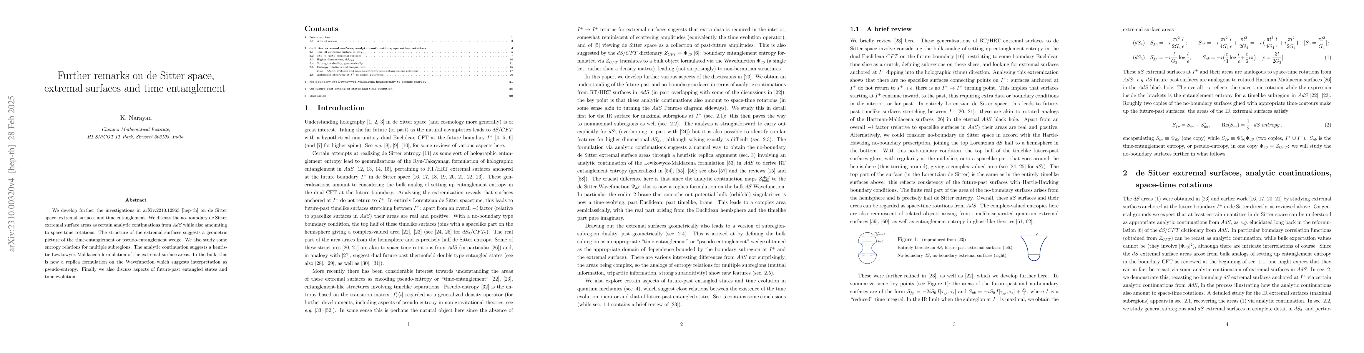 Thumbnail for Further remarks on de Sitter space, extremal surfaces and time
  entanglement