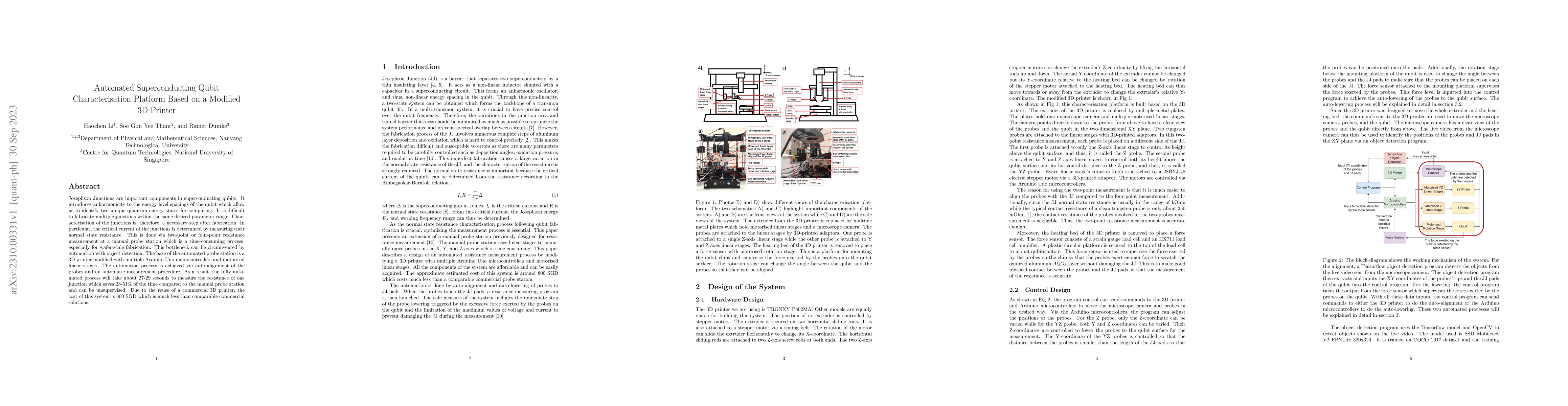 Thumbnail for Automated Superconducting Qubit Characterisation Platform Based on a
  Modified 3D Printer