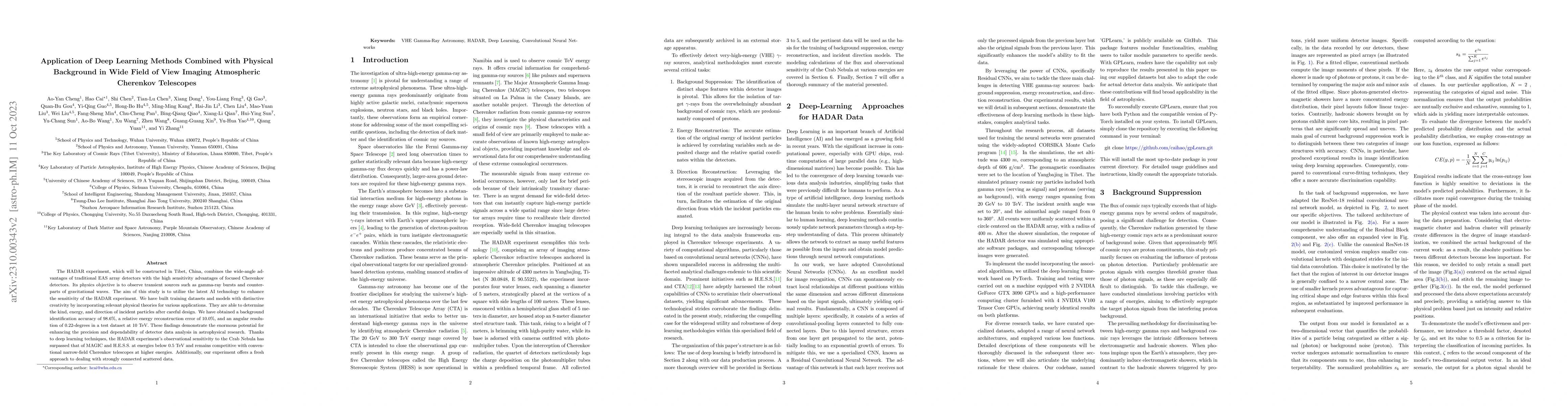 Thumbnail for Application of Deep Learning Methods Combined with Physical Background
  in Wide Field of View Imaging Atmospheric Cherenkov Telescopes
