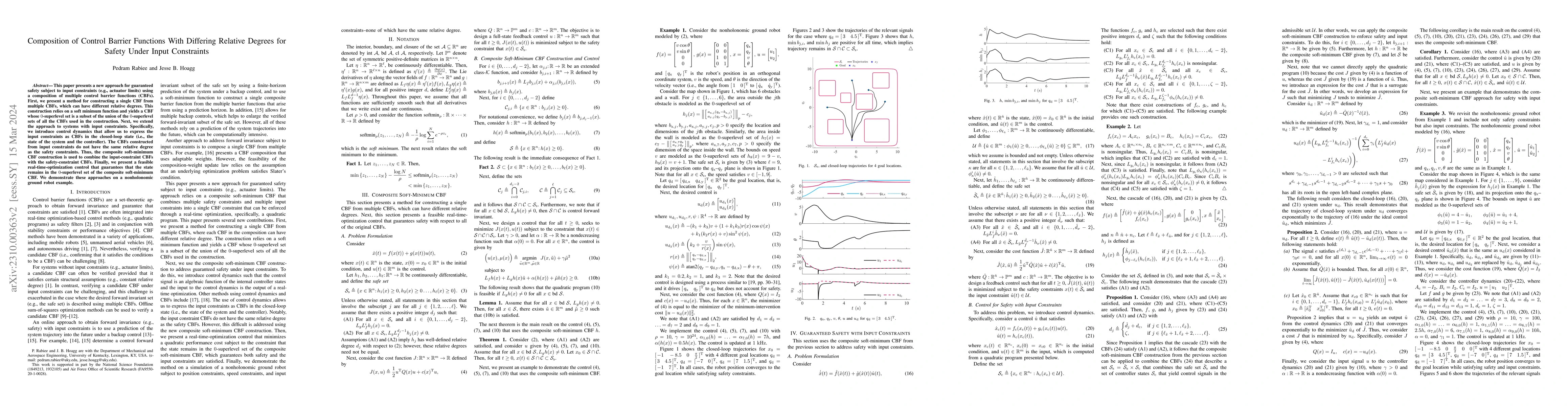 Thumbnail for Composition of Control Barrier Functions With Differing Relative Degrees
  for Safety Under Input Constraints