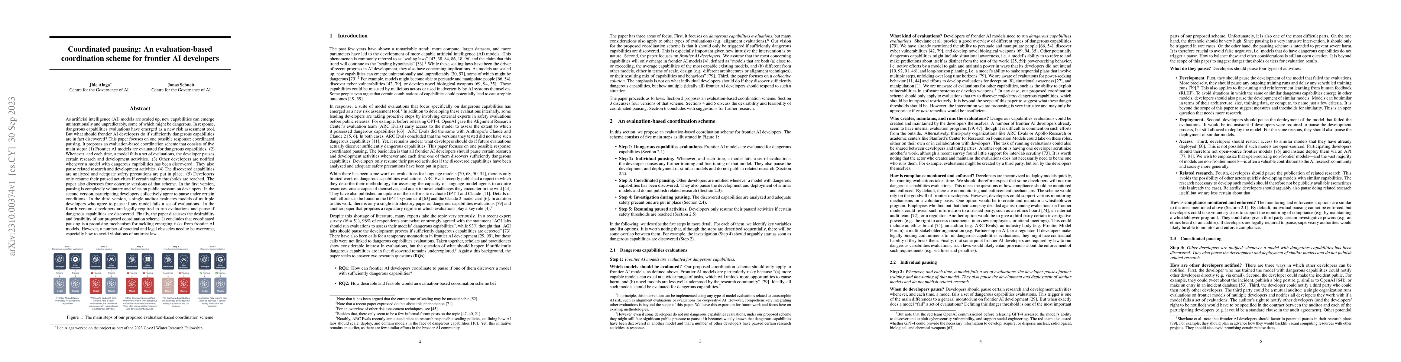 Thumbnail for Coordinated pausing: An evaluation-based coordination scheme for
  frontier AI developers