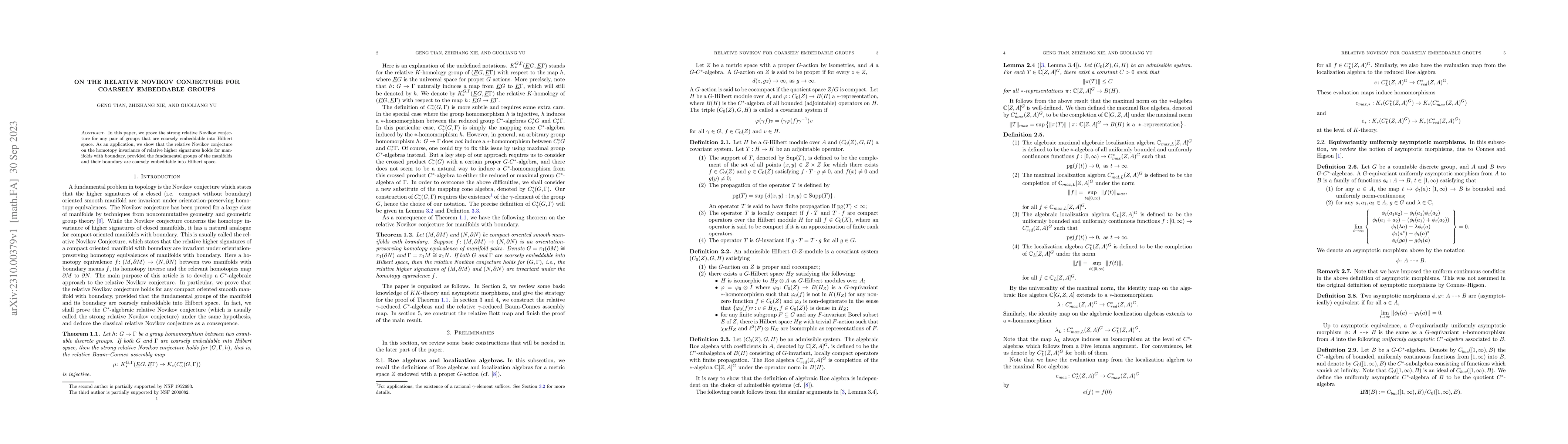 Thumbnail for On the relative Novikov conjecture for coarsely embeddable groups