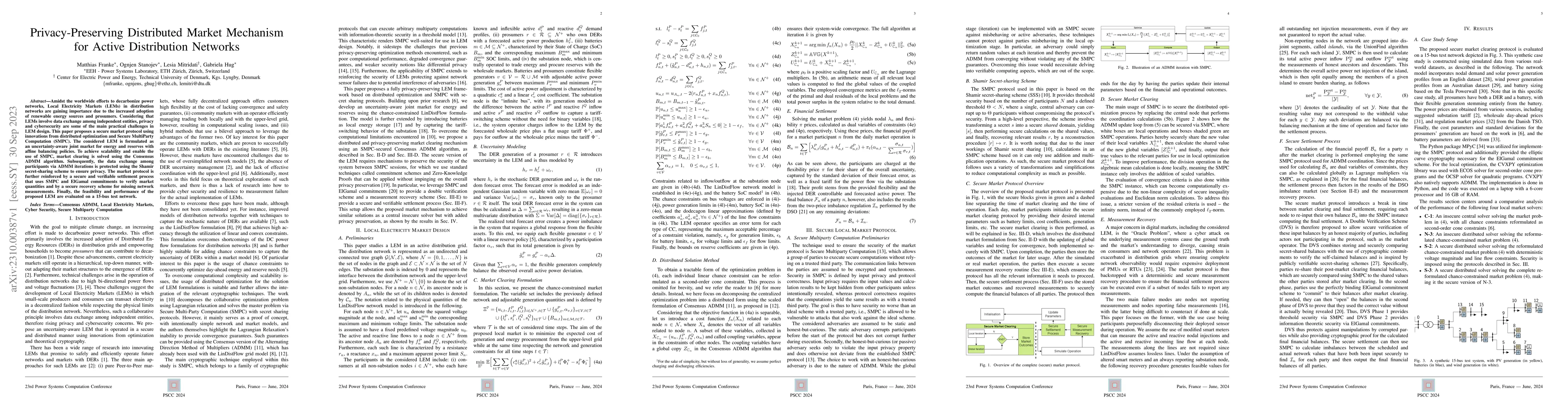 Thumbnail for Privacy-Preserving Distributed Market Mechanism for Active Distribution
  Networks