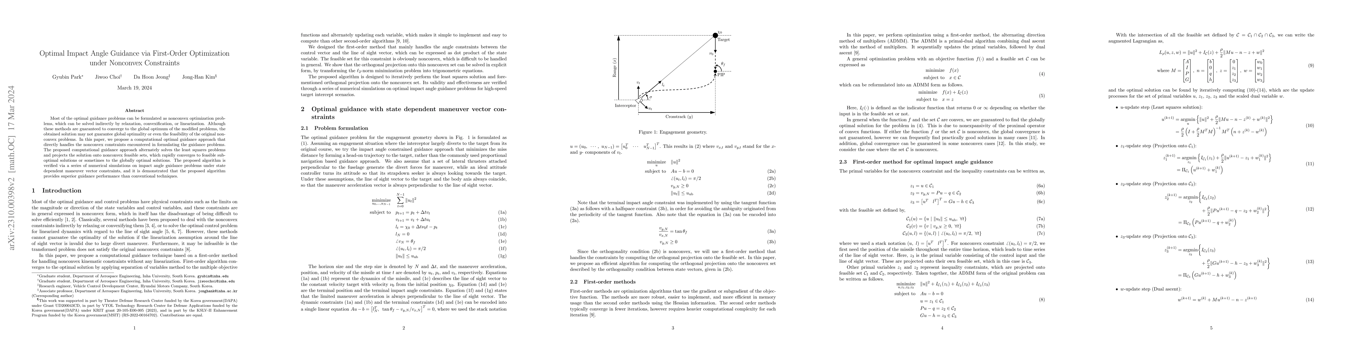 Thumbnail for Optimal Impact Angle Guidance via First-Order Optimization under
  Nonconvex Constraints