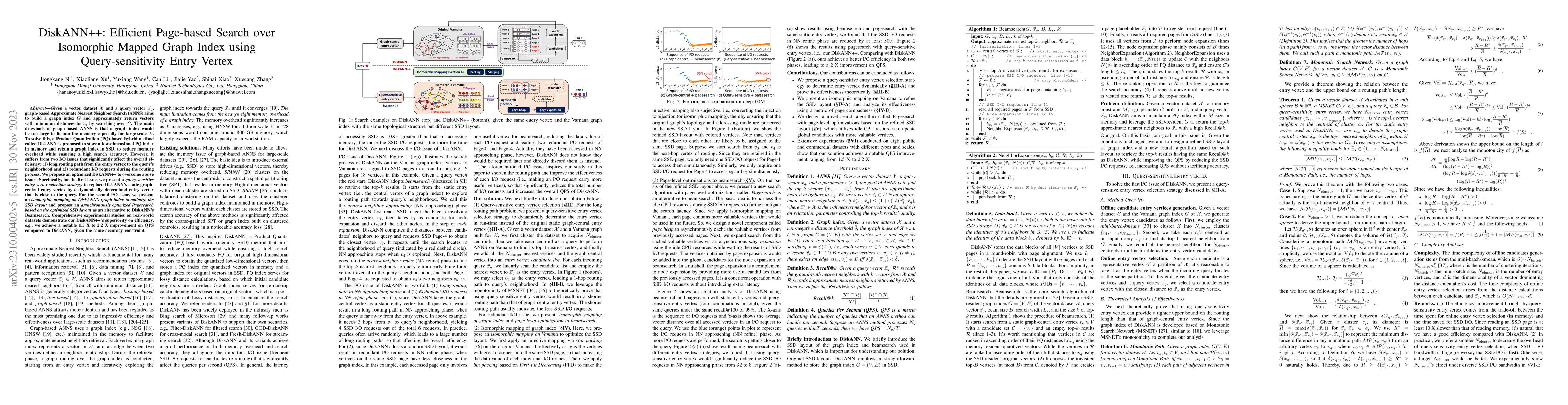 Thumbnail for DiskANN++: Efficient Page-based Search over Isomorphic Mapped Graph
  Index using Query-sensitivity Entry Vertex