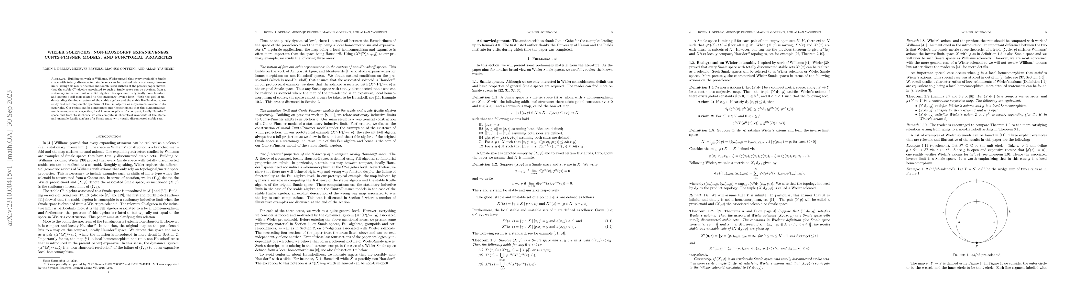 Thumbnail for Wieler solenoids: non-Hausdorff expansiveness, Cuntz-Pimsner models, and
  functorial properties