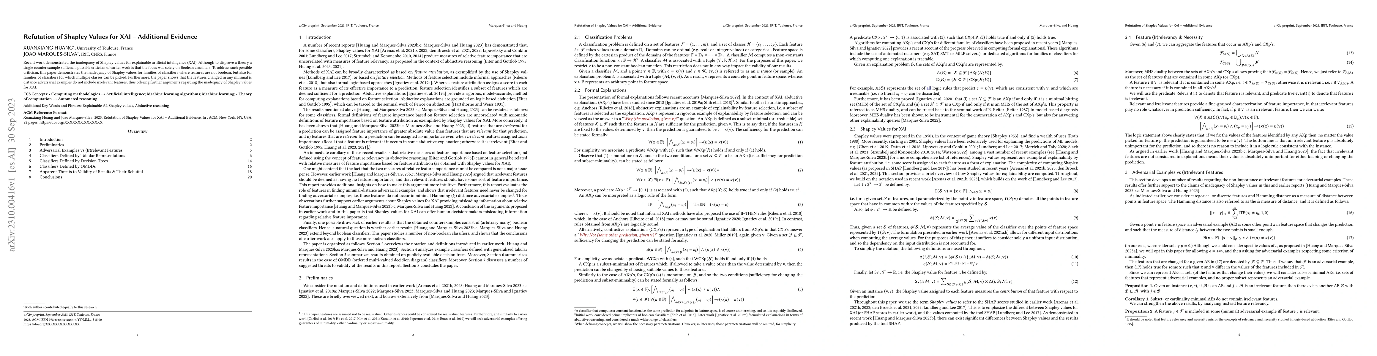 Thumbnail for Refutation of Shapley Values for XAI -- Additional Evidence