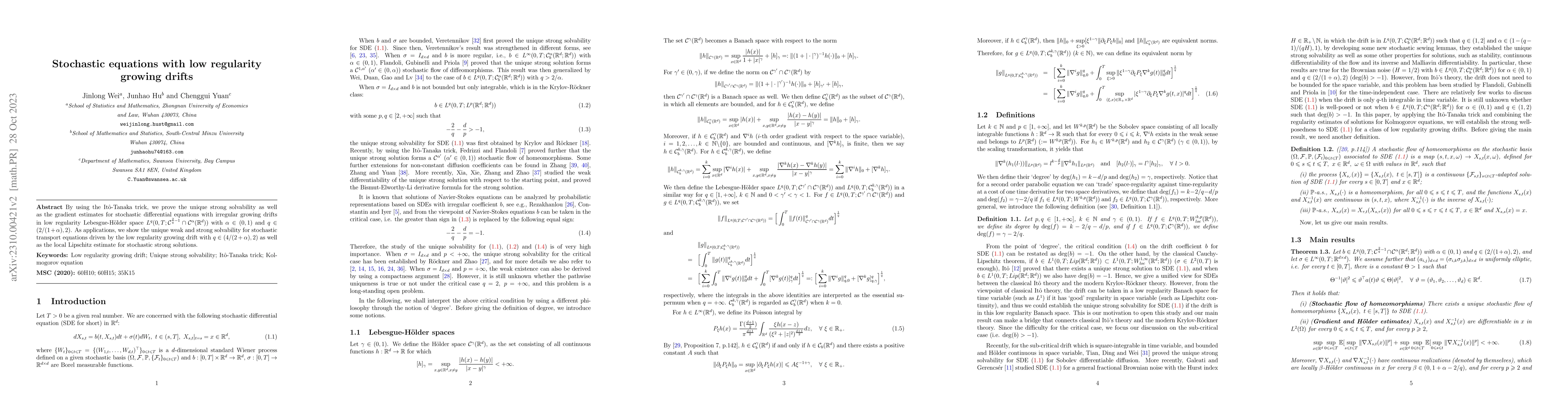 Thumbnail for Stochastic equations with low regularity drifts