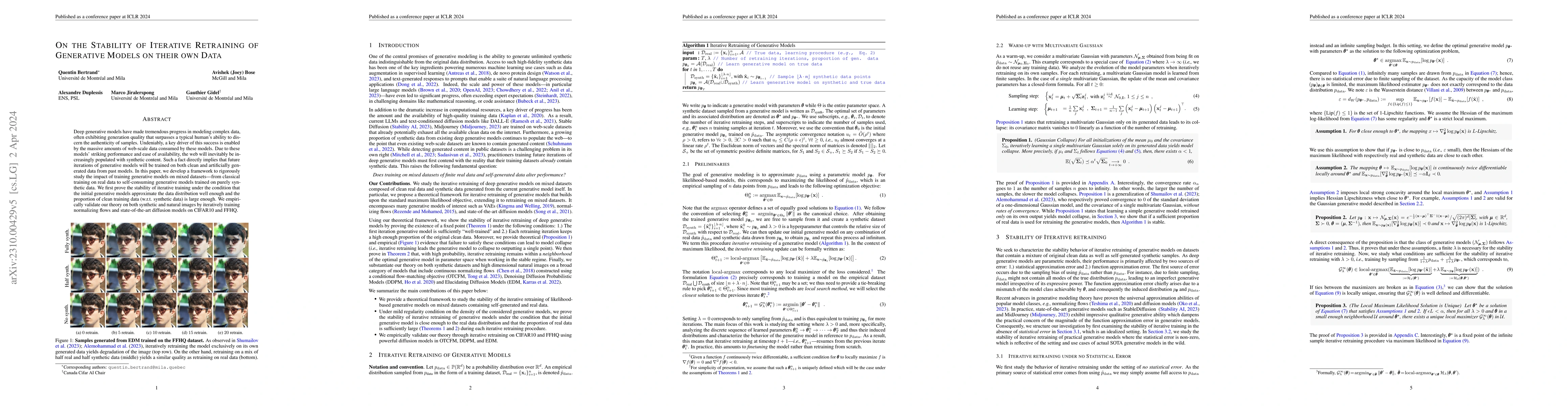 Thumbnail for On the Stability of Iterative Retraining of Generative Models on their
  own Data