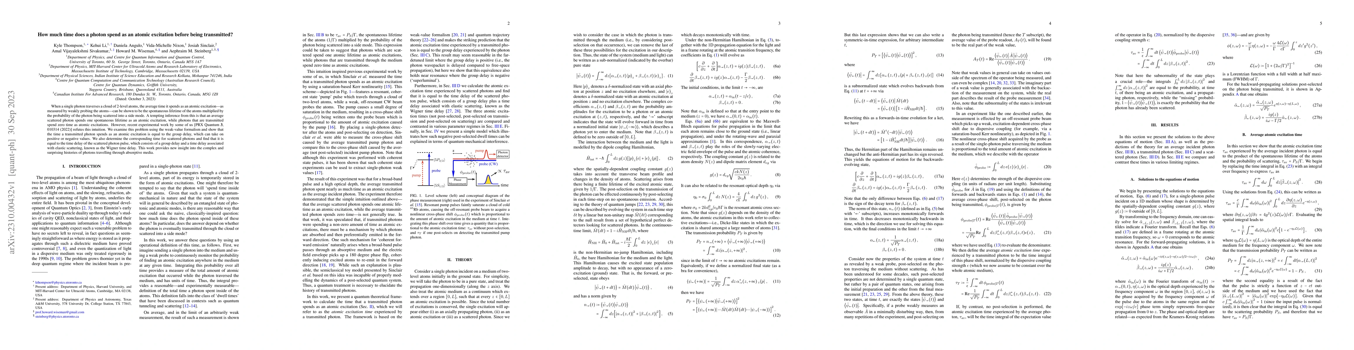 Thumbnail for How much time does a photon spend as an atomic excitation before being
  transmitted?