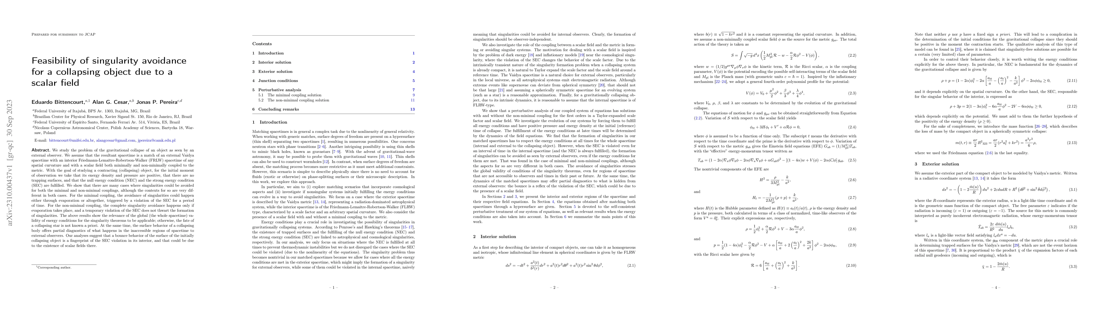 Thumbnail for Feasibility of singularity avoidance for a collapsing object due to a
  scalar field