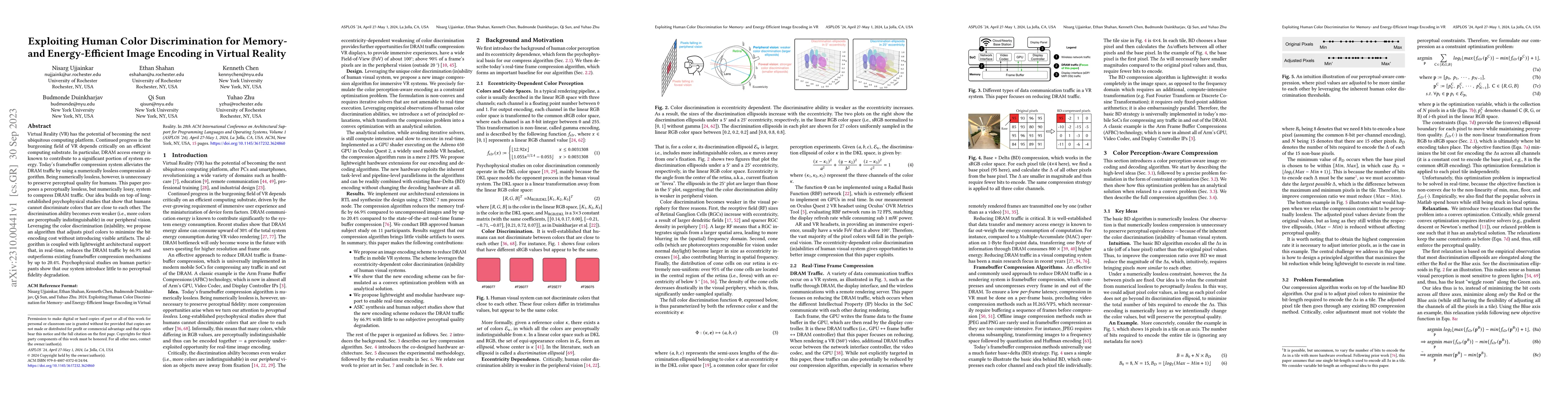 Thumbnail for Exploiting Human Color Discrimination for Memory- and Energy-Efficient
  Image Encoding in Virtual Reality