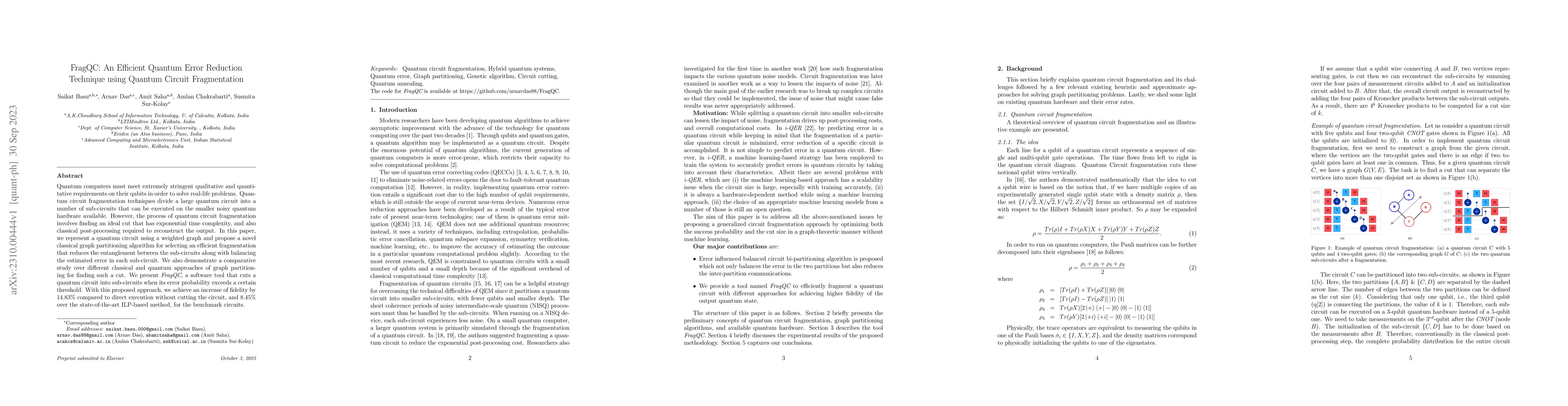Thumbnail for FragQC: An Efficient Quantum Error Reduction Technique using Quantum
  Circuit Fragmentation