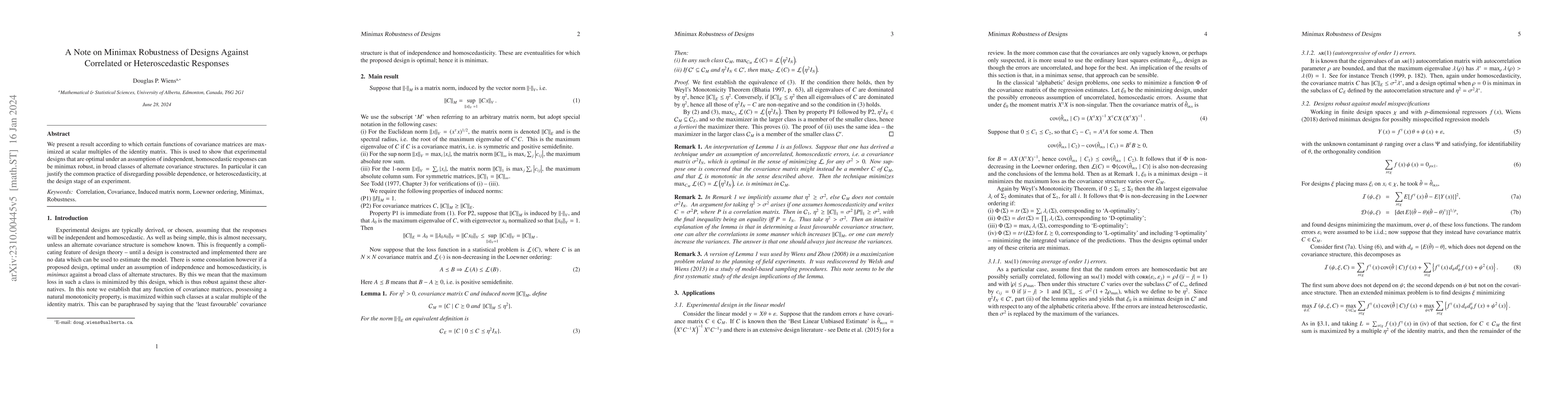 Thumbnail for A Note on Minimax Robustness of Designs Against Correlated or
  Heteroscedastic Responses