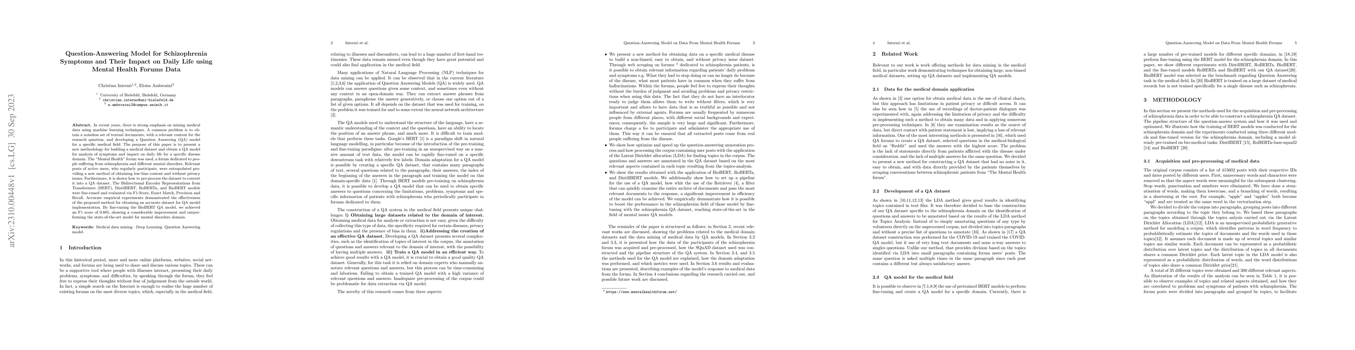 Thumbnail for Question-Answering Model for Schizophrenia Symptoms and Their Impact on
  Daily Life using Mental Health Forums Data
