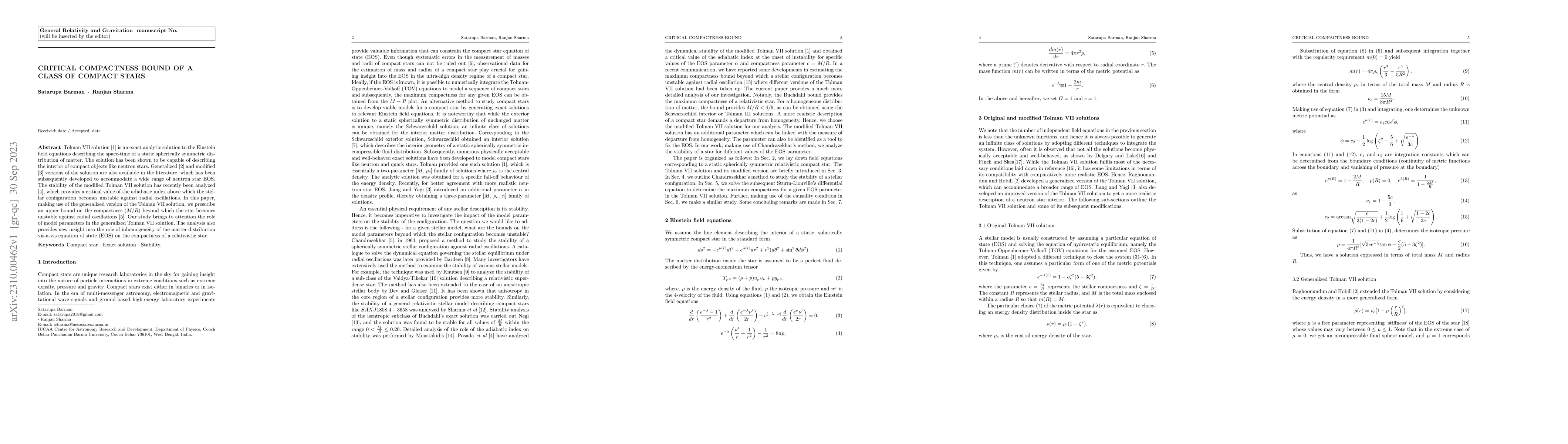 Thumbnail for Critical compactness bound of a class of compact stars