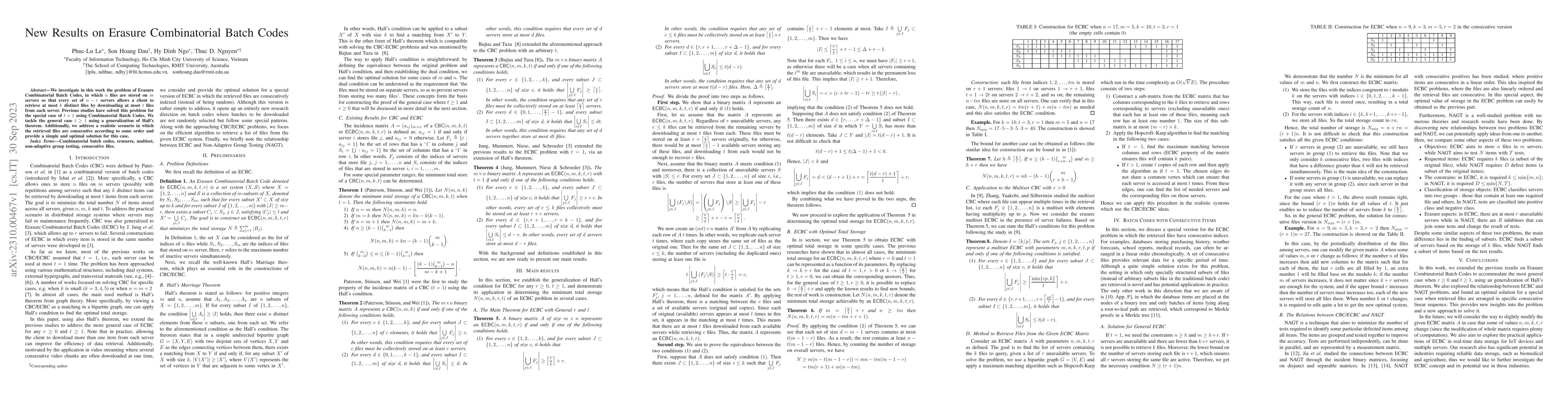 Thumbnail for New results on Erasure Combinatorial Batch Codes