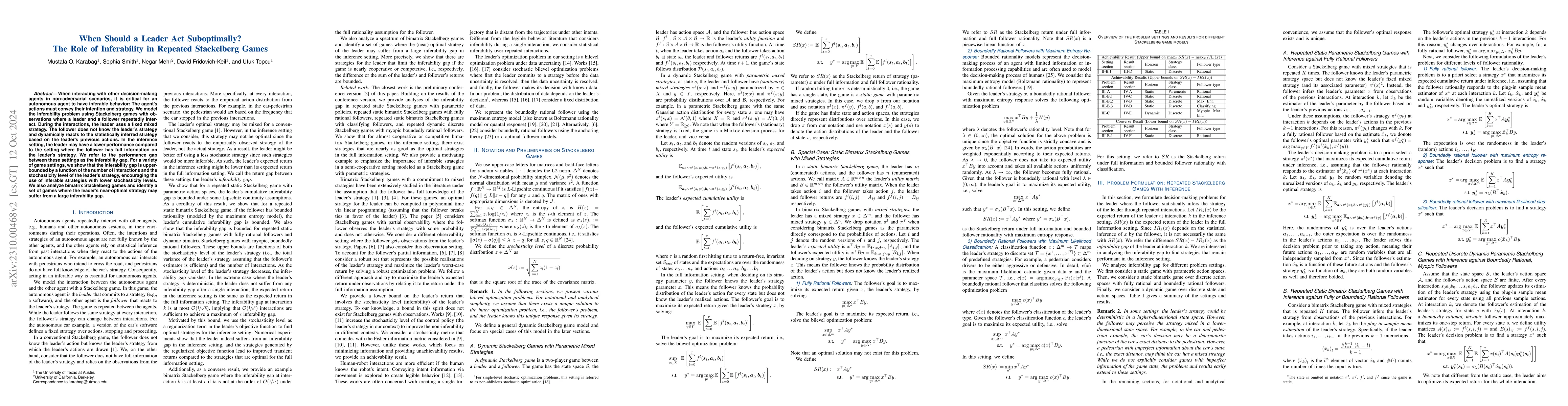 Thumbnail for Encouraging Inferable Behavior for Autonomy: Repeated Bimatrix
  Stackelberg Games with Observations