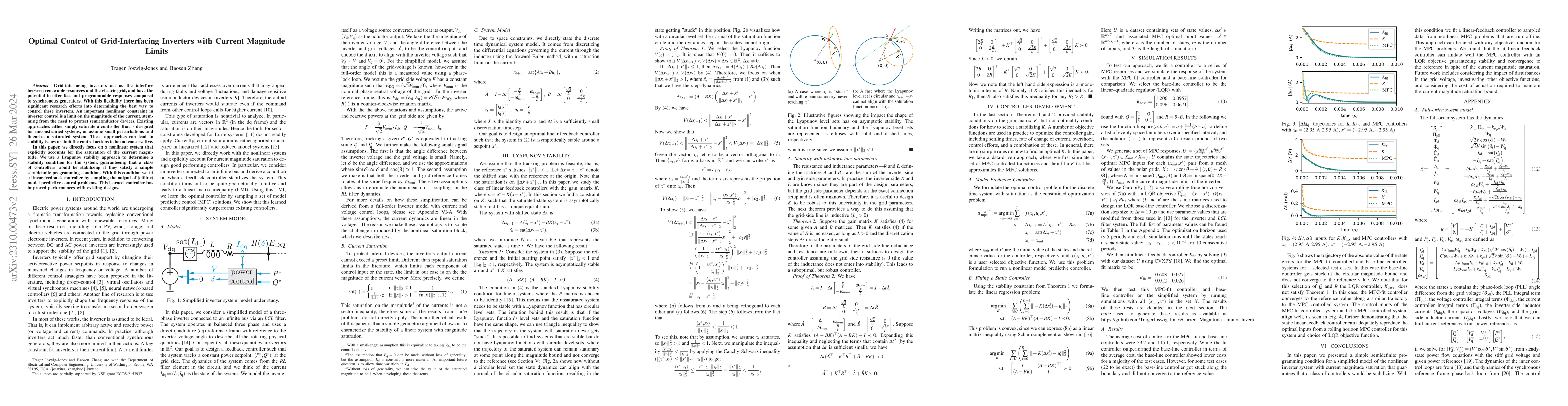 Thumbnail for Optimal Control of Grid-Interfacing Inverters With Current Magnitude
  Limits